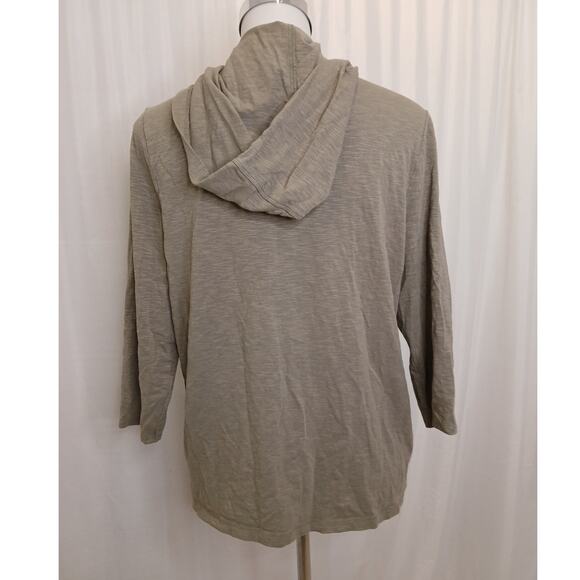 Weekends by Chicos olive green embroidered hoodie full zip 3/4 sleeve floral 8 - Picture 2 of 11